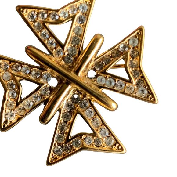 Napier Vintage Brooch Maltese Cross Gold tone Swarovski Crystal - Picture 2 of 11